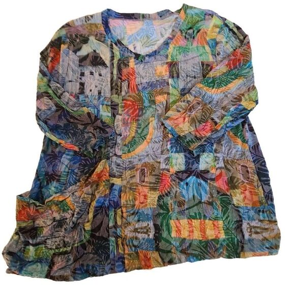 Grace & Joy Ophelia Multi Color Crinkle One Pocket Top Size M - Picture 2 of 14